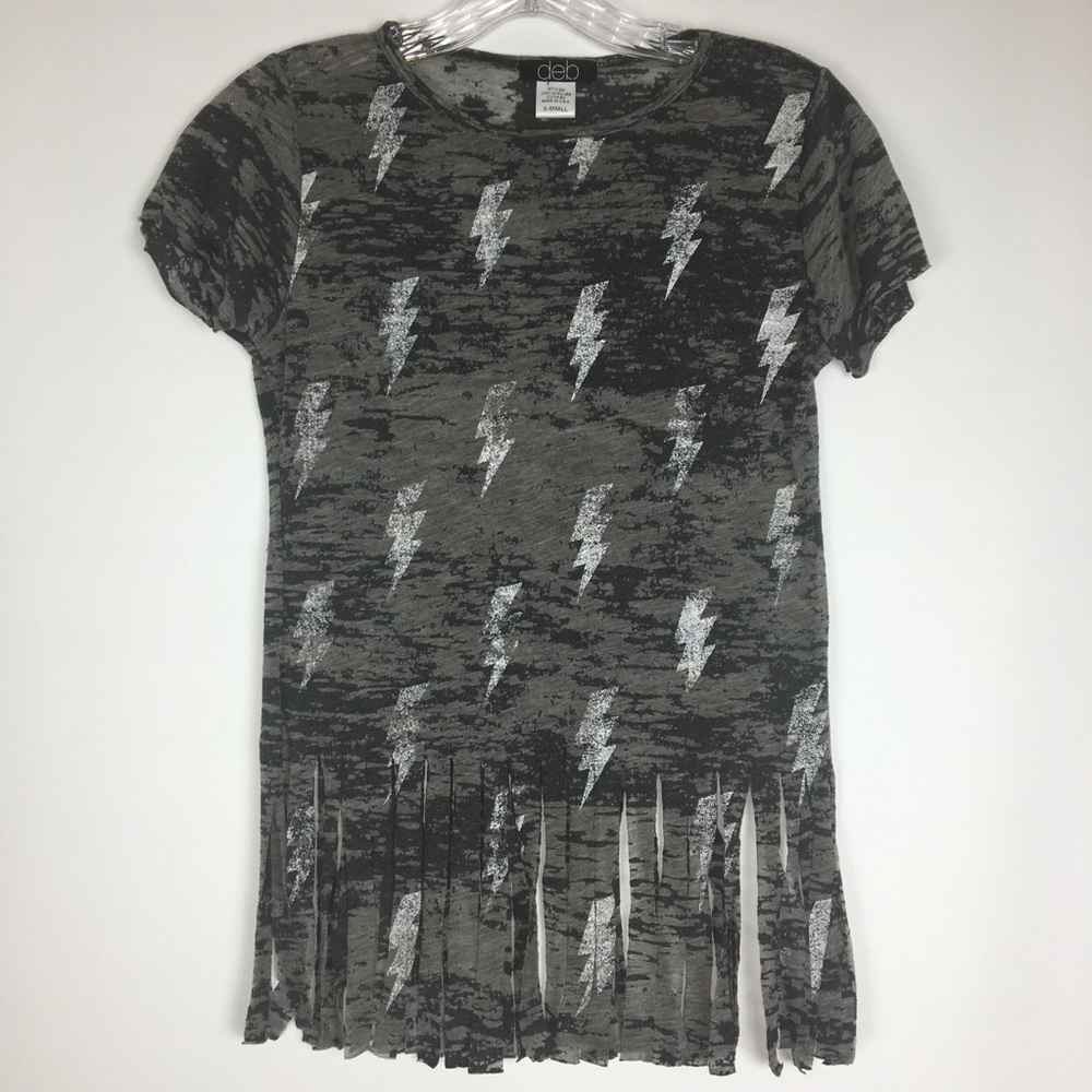 Deb Gray Burnout Lightning Bolt Fringe Top